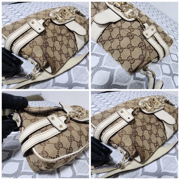 Authentic Gucci Horsebit Chain Flap Shoulder Bag Brown/Beige/Cream - Picture 11 of 15